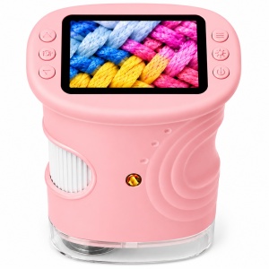 Microscop Digital pentru Copii Twinkle Twins, Ecran IPS 2.0”, Mărire 1000X, Acumulator 600 mAh, Lumină LED, Roz