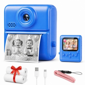 Camera foto instant pentru copii Twinkle Twins, imprimare termica, video, zoom 16X, baterie reincarcabila, 3+ ani, albastru