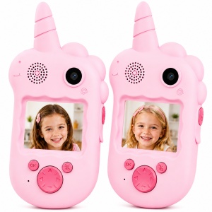 Walkie Talkie Copii cu Apeluri Video intre Statii, Twinkle Twins, Set 2 Statii, Camera Foto Video, Schimbare Voce, Mesaje Vocale, Raza Mare de Actiune, Reincarcabile, Roz
