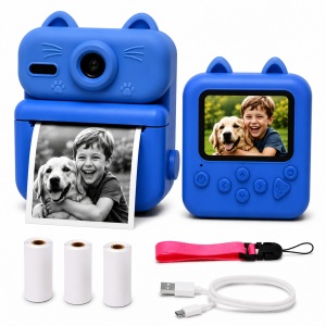 Aparat Foto pentru Copii Twinkle Twins cu Imprimare Instant, Foto-Video, Jocuri și Muzică, 3 Role Hârtie Incluse, Albastru