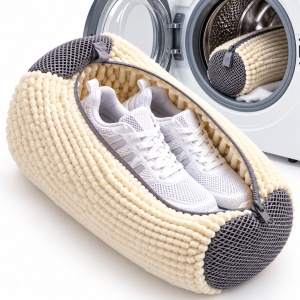 Sac Spălare Încălțăminte pentru Mașina de Spălat, Zenifique, Adidași și Pantofi, Protecție cu Fibre Moi, Fermoar, Reutilizabil, Bej
