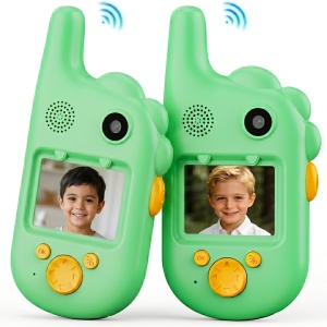 Walkie Talkie Copii cu Apeluri Video intre Statii, Twinkle Twins, Set 2 Statii, Camera Foto Video, Schimbare Voce, Mesaje Vocale, Raza Mare de Actiune, Reincarcabile, Verde