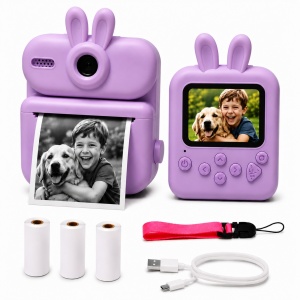 Aparat Foto pentru Copii Twinkle Twins cu Imprimare Instant, Foto-Video, Jocuri și Muzică, 3 Role Hârtie Incluse, Mov