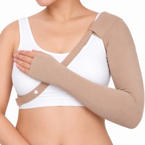 Mânecă compresivă Zenifique, compresie 20-30mmHg, pentru brațul stâng, cu prindere reglabilă, Bej