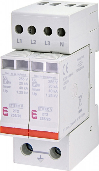 Descarcator pentru supratensiuni AC ETITEC V 2T2 255/20 4+0, 2 module