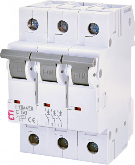 Siguranta automata, 3p, curba C, 50A, 6kA, ETI