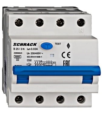 Intrerupator diferential 25A 3P+N 30mA RCBO Schrack