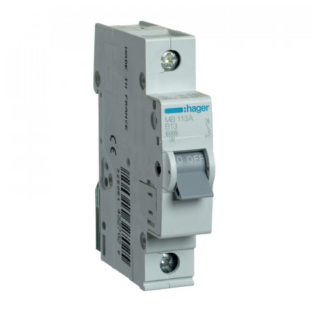 Siguranta automata 1P, 13 A, 6 kA, Curba B, Hager, MB113A