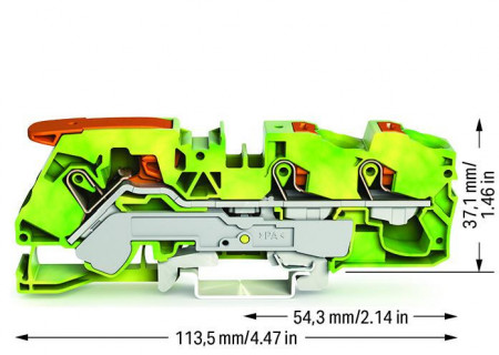 Clema sir Wago cu 3 conductori, 16mm²,verde-galben, cu levier şi buton cu reţinere- 2116-5307