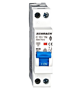 Siguranta automata 1P+N,1 modul, curba C, 10A, 4,5 kA, Schrack Technik