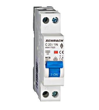 Siguranta automata 1P+N,1 modul, curba C, 20A, 4,5 kA, Schrack Technik