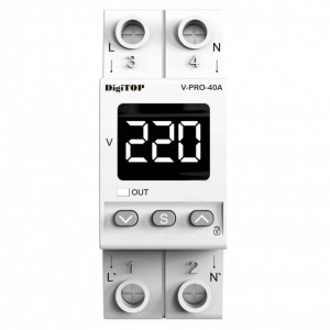 Releu de protectie tensiune monofazata, 40A, monitorizare frecventa, DigiTop, V-PRO-40A