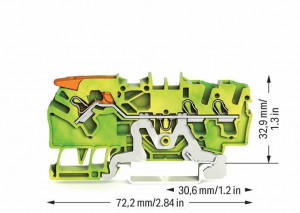 Clema sir Wago cu 3 conductori, 2,5mm²,verde-galben 2102-1307