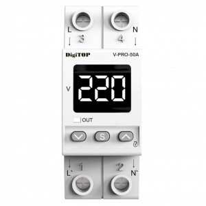 Releu de protectie tensiune monofazata, 50A, monitorizare frecventa, DigiTop, V-PRO-50A