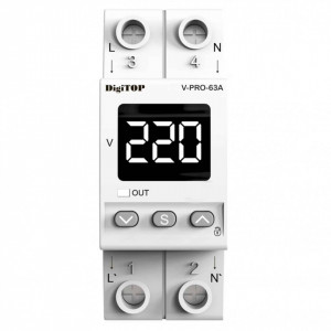 Releu de protectie tensiune monofazata, 63A, monitorizare frecventa, DigiTop, V-PRO-63A