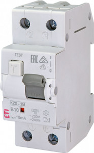 RCBO KZS-2M, tip A, B 10 A, 10 mA, 10 kA, 2 module