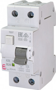RCBO KZS-2M, tip A, B 20 A, 30 mA, 10 kA, 2 module
