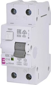 RCBO KZS-2M, tip A, C 10 A, 30 mA, 10 kA, 2 module