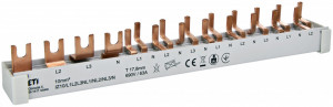 Busbar trifazic, tip furca, utilizare RCCB 4P + MCB 1P+N (1 modul)