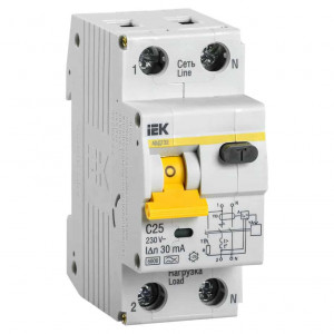 Disjunctor cu protectie diferentiala monofazica iEK, 25A, 30mA, curba C, tip AC, 6kA
