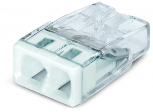 Conector COMPACT; pentru conductori unifilari; max. 2,5 mm²; 2 conductori; carcasă transparentă; capac alb; Temperatură aer ambiant: max 60°C (T60); 2,50 mm²; transparent - Img 1
