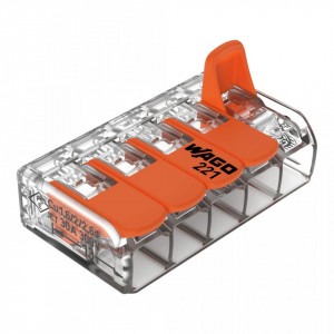 Conector COMPACT; pentru toate tipurile de conductori; max. 6 mm²; 5 conductori; cu leviere; carcasă transparentă; Temperatură aer ambiant: max 85°C (T85); 6,00 mm²; transparent - Img 2