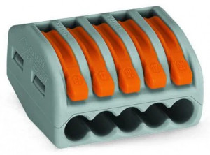 Conector CLASSIC; pentru toate tipurile de conductori; max. 4 mm²; 5 conductori; cu leviere; carcasă gri; Temperatură aer ambiant: max 40°C; 2,50 mm²; gri