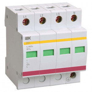 Descarcator la supratensiune iEK, 3+1, compact cu semnalizare, 4P, tip C, 400V, MOP20-4-C