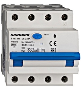 Intrerupator diferential 16A 3P+N 30mA RCBO Schrack