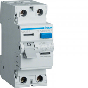 Intrerupator diferential RCCB, 2P, 25 A, 30 mA, 6 kA, tip A, Hager, CD225J