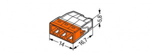 Conector COMPACT; pentru conductori unifilari; max. 2,5 mm²; 3 conductori; carcasă transparentă; capac portocaliu; Temperatură aer ambiant: max 60°C (T60); 2,50 mm² - Img 2
