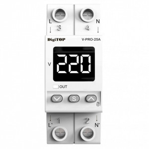 Releu de protectie tensiune monofazata, 25A, monitorizare frecventa, DigiTop, V-PRO-25A