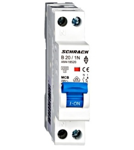 Siguranta automata 1P+N,1 modul, curba B, 20A, 4,5 kA, Schrack Technik