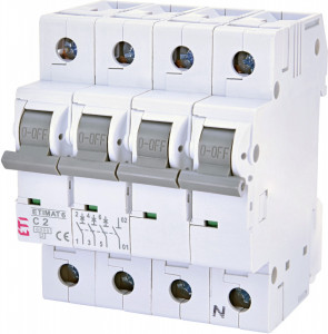 Siguranta automata, 3 poli + nul, curba C, 2A, 6kA, ETI