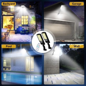 Lampi solare stradale LED, set 2 x bucati, telecomanda , senzor miscare, IP65, negru - Img 2