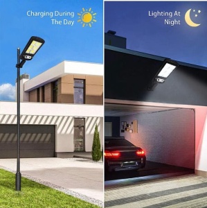 Lampi solare stradale LED, set 2 x bucati, telecomanda , senzor miscare, IP65, negru - Img 3