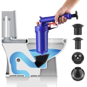 Pompa cu aer comprimat, portabil, 4 accesorii versatile, ideala pentru desfundarea scurgerilor, albastru - Img 1