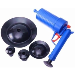 Pompa cu aer comprimat, portabil, 4 accesorii versatile, ideala pentru desfundarea scurgerilor, albastru - Img 2