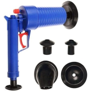 Pompa cu aer comprimat, portabil, 4 accesorii versatile, ideala pentru desfundarea scurgerilor, albastru - Img 3
