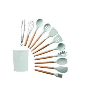 Set ustensile de bucatarie 12 piese, silicon, lemn, antiaderent - Img 2