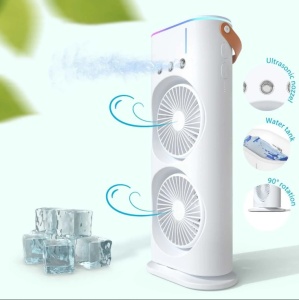 Ventilator portabil cu umidificator, de birou, telecomanda, 37 x 9 x 16.5 cm, 3000mAh, 36 W, USB, alb - Img 1
