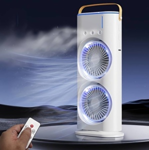 Ventilator portabil cu umidificator, de birou, telecomanda, 37 x 9 x 16.5 cm, 3000mAh, 36 W, USB, alb - Img 2