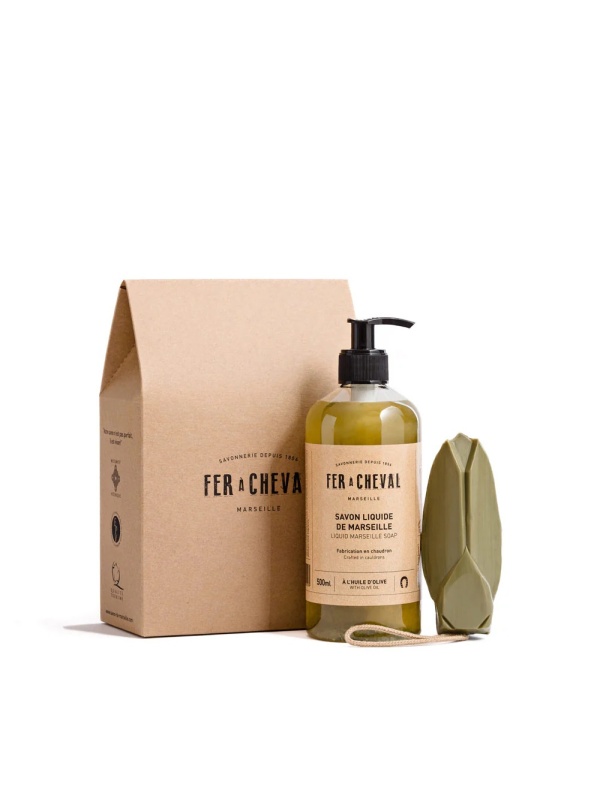 Cofret Cadou Duo Sapun de Marsilia - Sapun lichid 500ml si Sapun solid fantezie 95g - Fer à Cheval