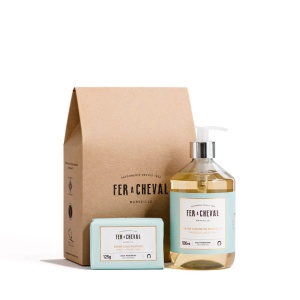 Cofret Cadou - Sapun lichid de Marsilia si Sapun solid Premium, Aqua Mandarine - Fer a Cheval
