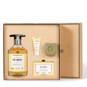Cofret Cadou pe baza de Sapun de Marsilia, pentru Piele Sensibila - Miere si Migdale - Fer a Cheval
