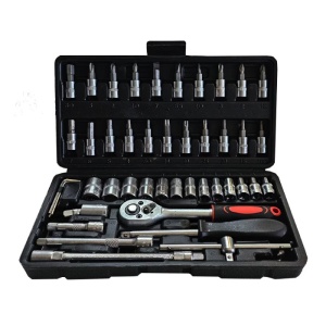 Chei tubulare Set 46 de Piese, Trusa Scule de Reparatii Auto, Prelungitoare Rigid si Flexibil, Articulatie Cardanica, Antrenor de Forta Glisant, Adaptoare, Maner pentru Surubelnita, 23 x 12 x 4 cm, 1.9 kg, Cutie Neagra - Img 3