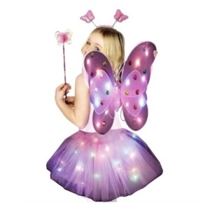 Costum Fluturas cu Aripi Modelabile Luminoase pentru Copii, Fusta din Tul cu Lumini Roz - Img 2