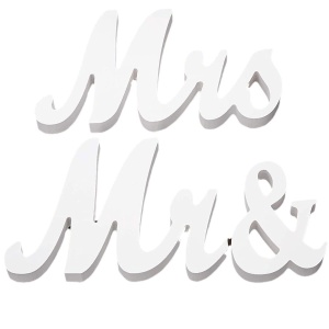 Decor pentru Masa, Model Mr&Mrs, Tematica Nunta, 10x20 cm, Alb