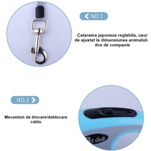Lesa Automata Retractabila, pentru Caini, 3m, 20 kg, ABS, Verde/Bleu, 8x12x4 cm - Img 2