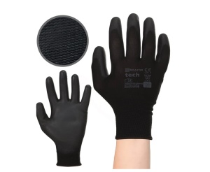 Manusi de lucru MERCATOR din material textil Tech Black, acoperite cu PU, marimea XL